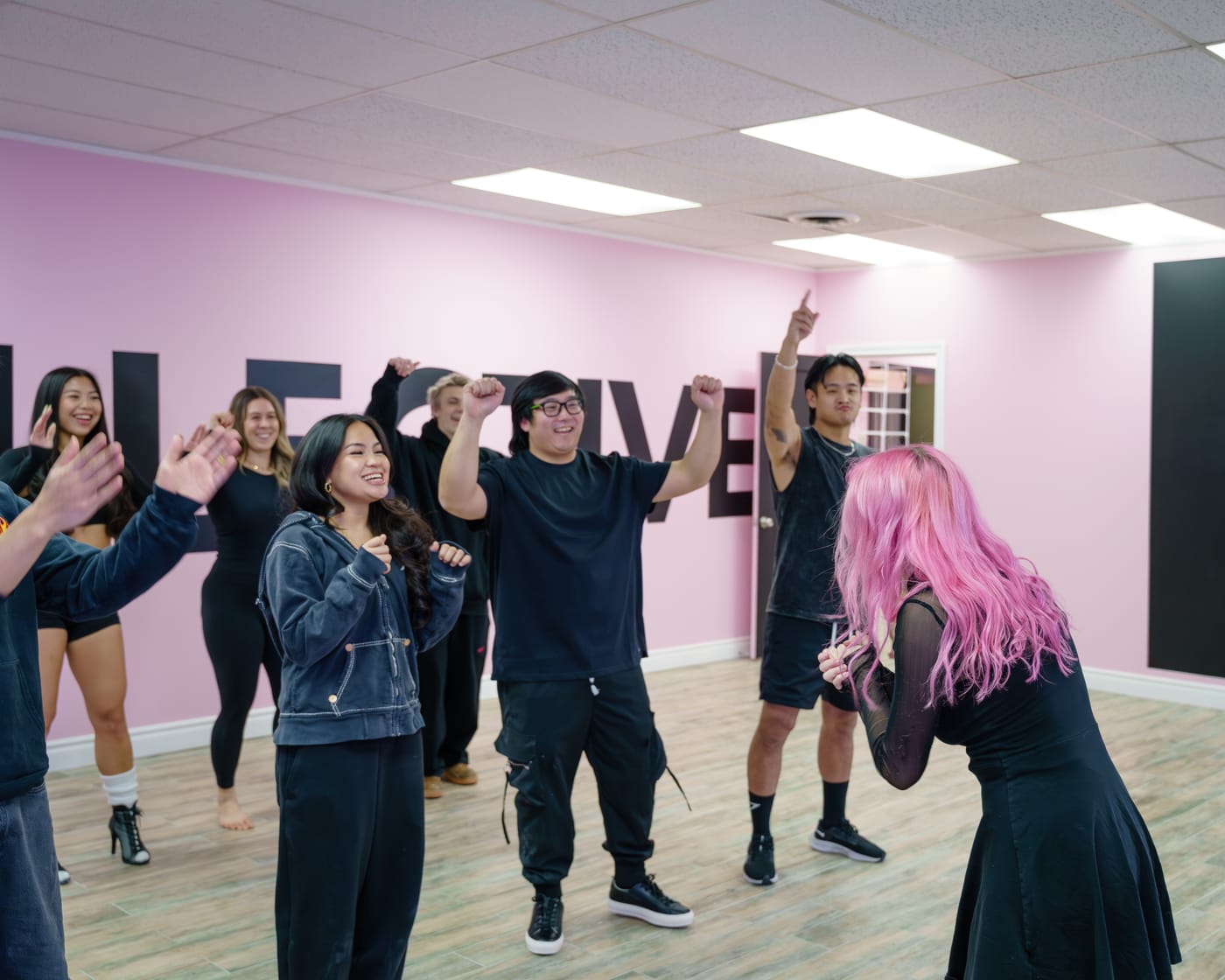 Students greeting each other at Kollective